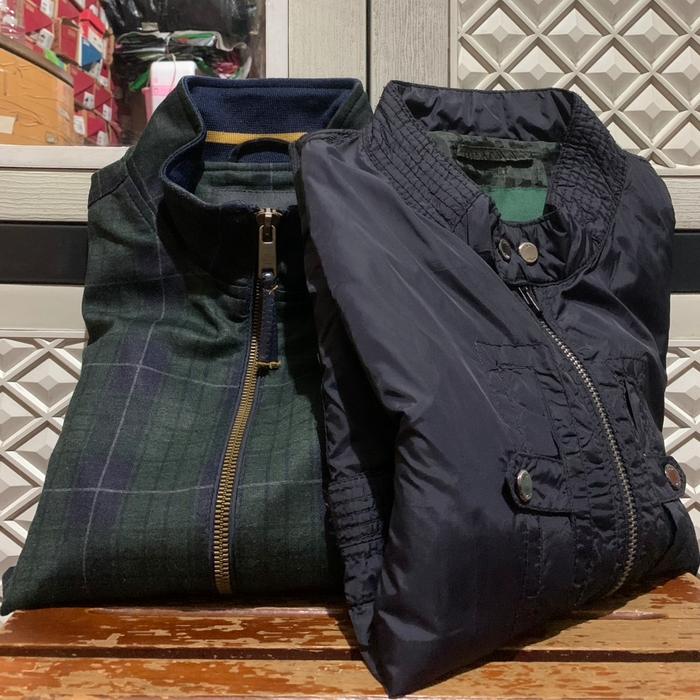 ORIGINAL JACKET TRACKTOP COTTON ZARA ZIPPER BIKER PARASUTE PLAID STRETCH GREEN
