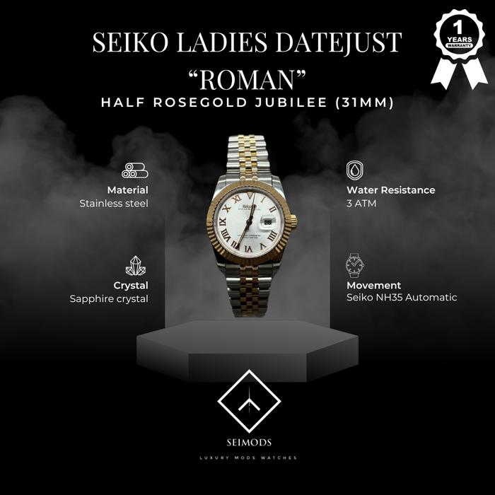 Jam Tangan Seiko Mod Datejust Ladies 31mm Automatic NH05 Everosegold Jubilee Seikolex Watch Women Wa