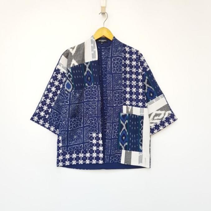 BY SOVINSKA OUTER BATIK DAN TENUN WANITA O 2 S M L XL - NAVY M MURAH