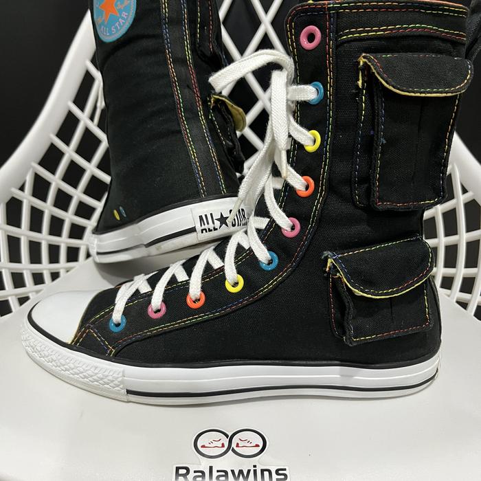 CONVERSE CT KNEE HI POCKET BLACK/WHITE/RAINBOW Size EUR 41.5/26.5CM