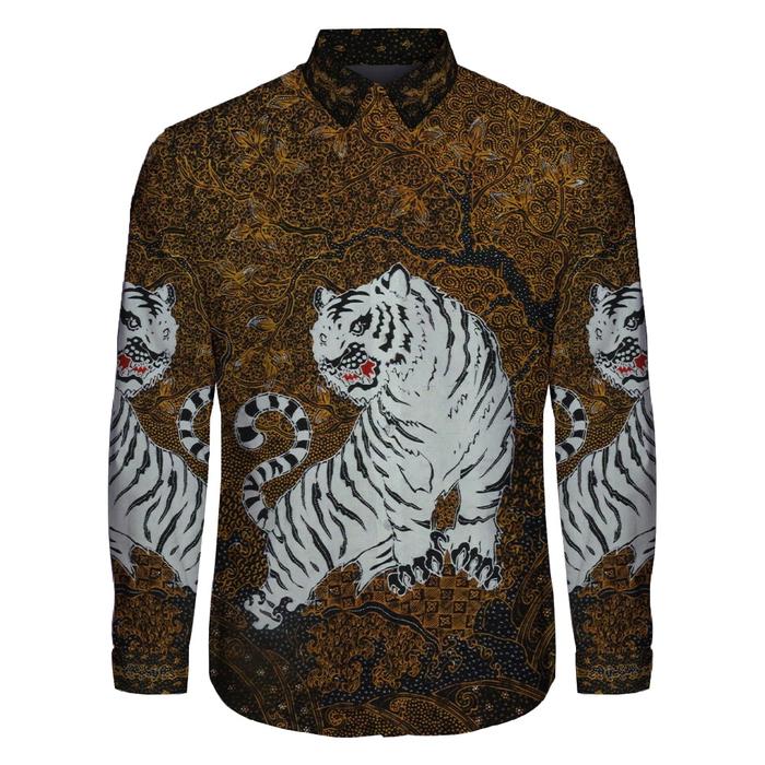 Kain batik tulis sutra atbm motif macan putih pola kemeja