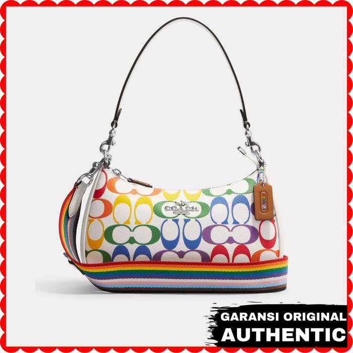 Tas Coach Wanita Teri Shoulder Bag Rainbow Signature Canvas Original Store Branded Authentic