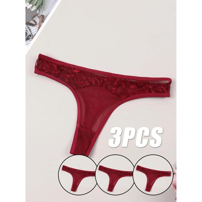Varsbaby Women Sexy G-Strings 3Pcs Panties Low Waist Brief Red Black Underwear Set
