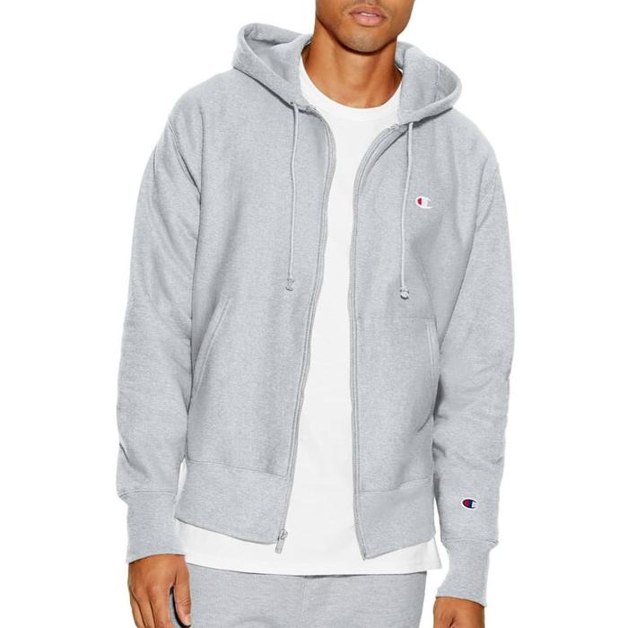 Champion Life Mens Reverse Weave Full Zip Jacket, M, Oxford Grey Original Basic Hoodie Logo Pria Zip