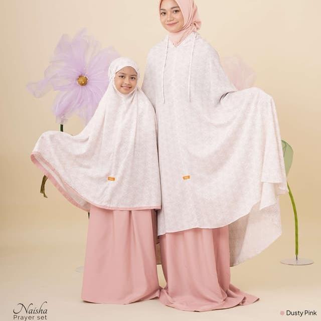 Nibras Mukena Terbaru Naisha Prayer Set Warna Dusty Pink Mukena Couple Sarimbitan Ibu Anak Bahan Ray