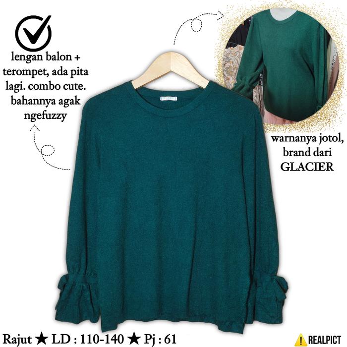 GLACIER Rajut Pita Size L XL Jumbo Jotol Lengan Terompet Coquette Top Knit Kenit Fuzzy Bulu Ijo Hija