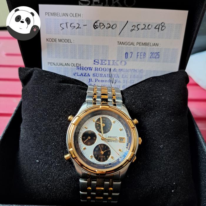 jam tangan seiko world time chronograph alarm panda quartz baterai Baru Gress Garansi 1 Thn alba cit