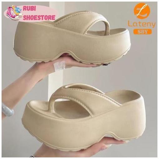Lateny Sandal Jepit Jelly Wanita Kekinian Wedges Platform Wanita Karet EVA Tebal Fashion Korea [Rubi
