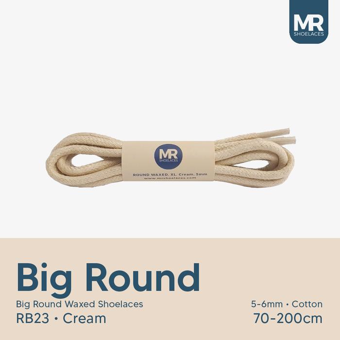 MR Shoelaces RB23 Cream (Krem) Tali Sepatu Lilin Bulat Besar 5-6mm Panjang 70cm 80cm 90cm 100cm 120c