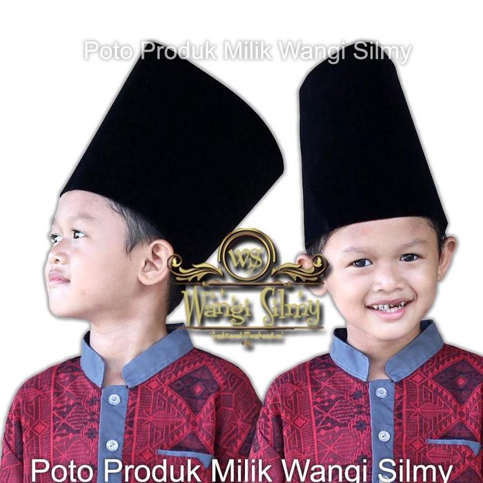 Peci Songkok Kopiah Hitam Polos Tinggi 14 Cm - Songkok Hitam Anak Tinggi 14 Cm