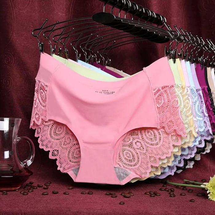 Ice Silk Women'S Panties Sexy Underwear Floral Crochet Lace Seamless Panties Breathable Ladies Cotto