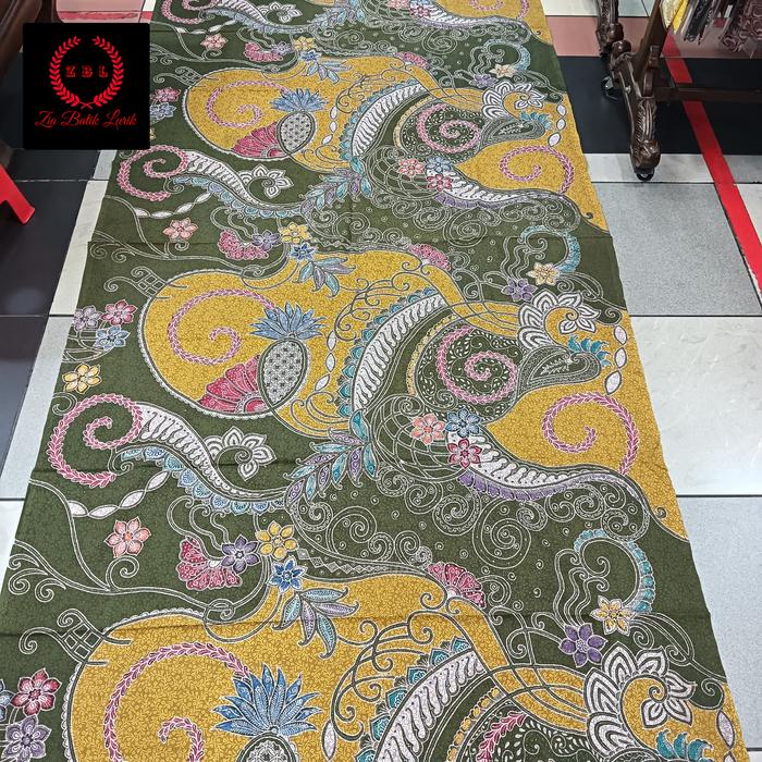 Kain batik tulis motif bunga anggrek warna hijau kuning tanahan