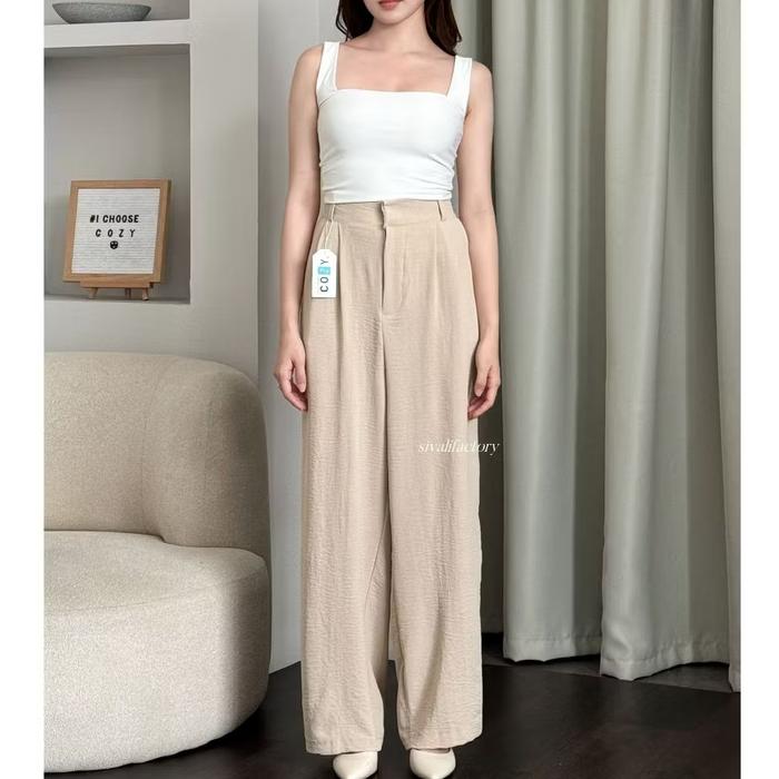 Celana Kulot Crinkle Highwaist Wanita - Loose Cullote Pants (Part 2)