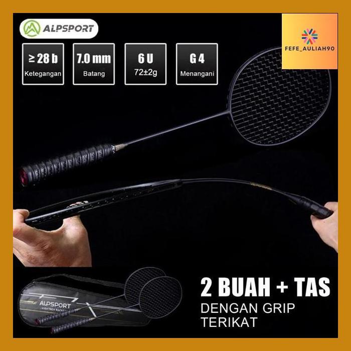 Fefe- Alpsport Xhp 2Pcs + Tas 6U G4 Max 30Lbs Hitam Raket Bulutangkis T700 100% Serat Karbon Penuh B
