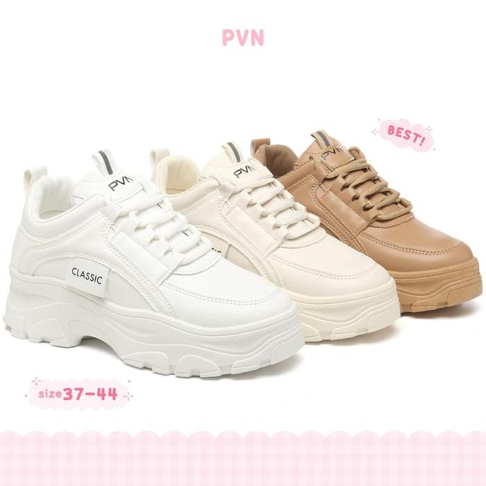 jk-54 PVN Yeri Sepatu Sneakers Wanita Putih Hitam Kasual Sport Shoes White Black 320 Original