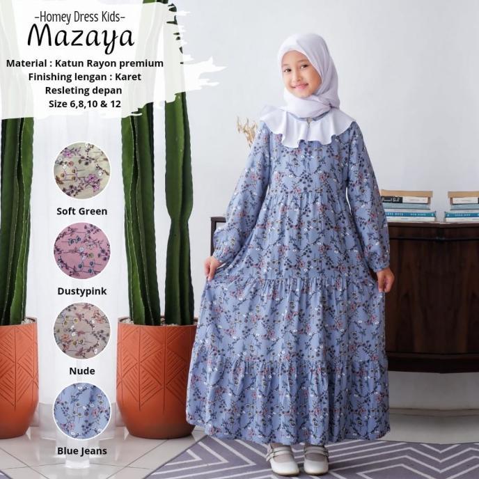 New Gamis Anak Motif / Homey Dress Mazaya Kids Bahan Rayon Premium