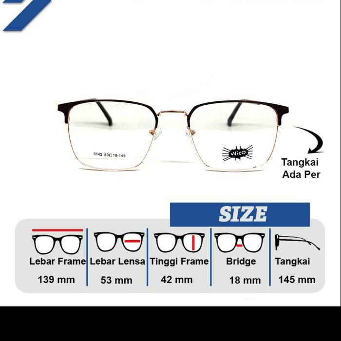 FRAME KACAMATA PRIA / WANITA ORIGINAL WICO 9145 Lebar Frame 145 MODEL KOTAK