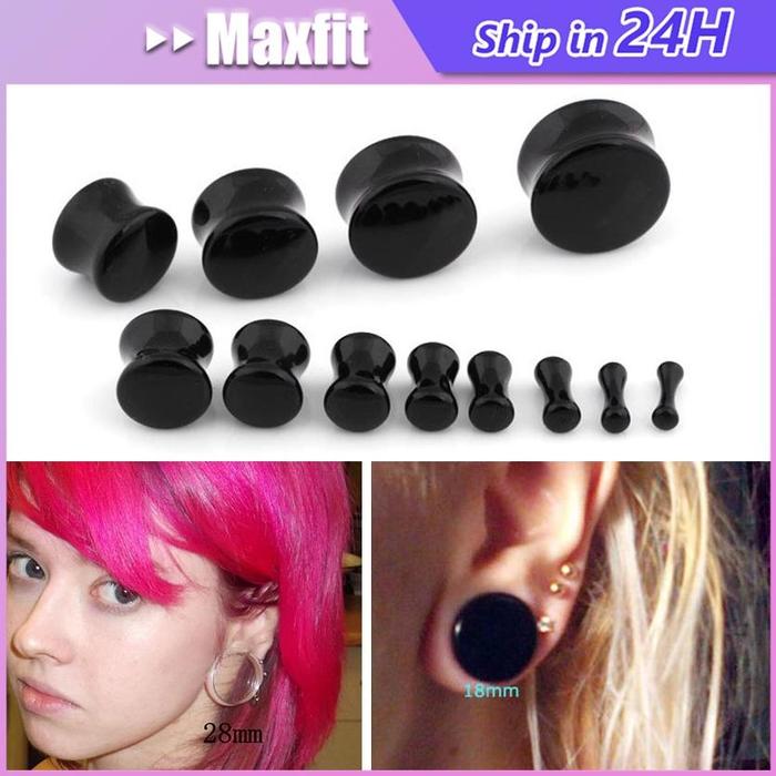 2Pcs Piercing Plug Akrilik Earring 6-30Mm Hitam Putih Piercing Earplug Ear Tunnel Plug