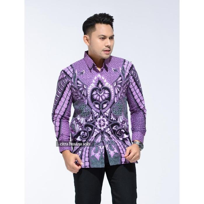 TERBARU EUDOR LILAC Kemeja Batik Pria Full Furing Bahan Katun Primisima