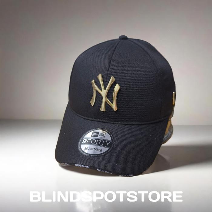 Topi  Baseball Pria Wanita Logo NY Hitam Plat Besi Gold – BLINDSPOTSTORE