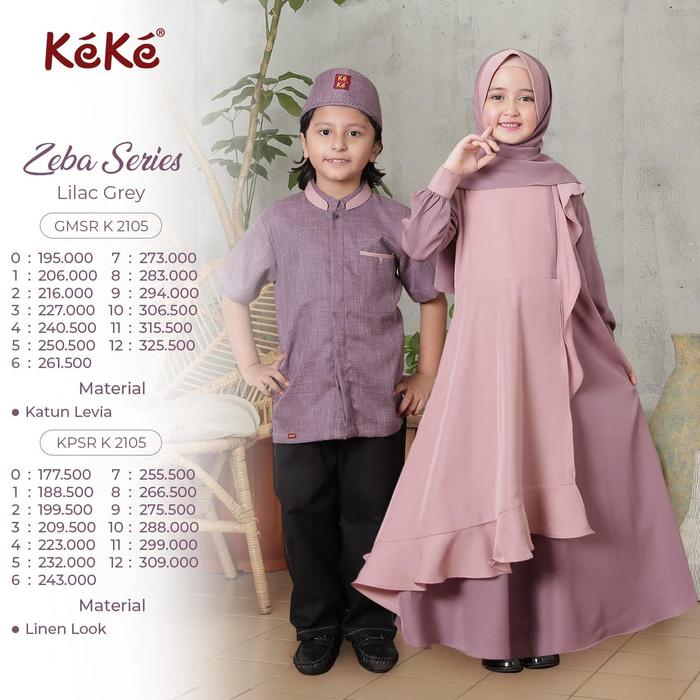 ORIGINAL Sarimbit Keke Zeba Series Gamis dan Koko Anak Ungu (Lilac Grey) Terbaru | SRK 2105 | Keke B