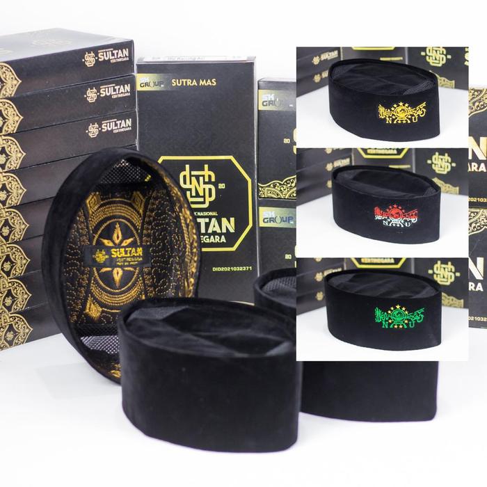 SULTAN GOLD - PECI NU SPESIAL HALUS HITAM AC BORDIR NU BELUDRU ROYAL HIJAU GOLD MERAH PUTIH SONGKOK 