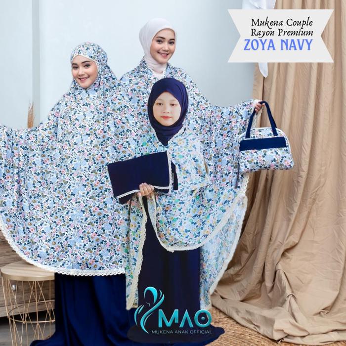 ORIGINAL Mukena Couple Rayon Premium Zoya Navy | Mukena Couple Ibu dan Anak Terbaru 2024 | Harga Per