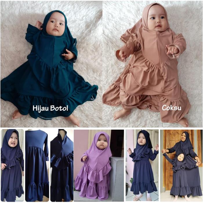 ORIGINAL AR Baju Gamis Baby Doll Rample Busana Muslim anak Model Baby Doll Rample satu set dengan ke