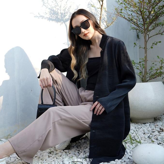 CLOUWNY - Atasan Gravity Button Pleats Tunik Premium Pleats