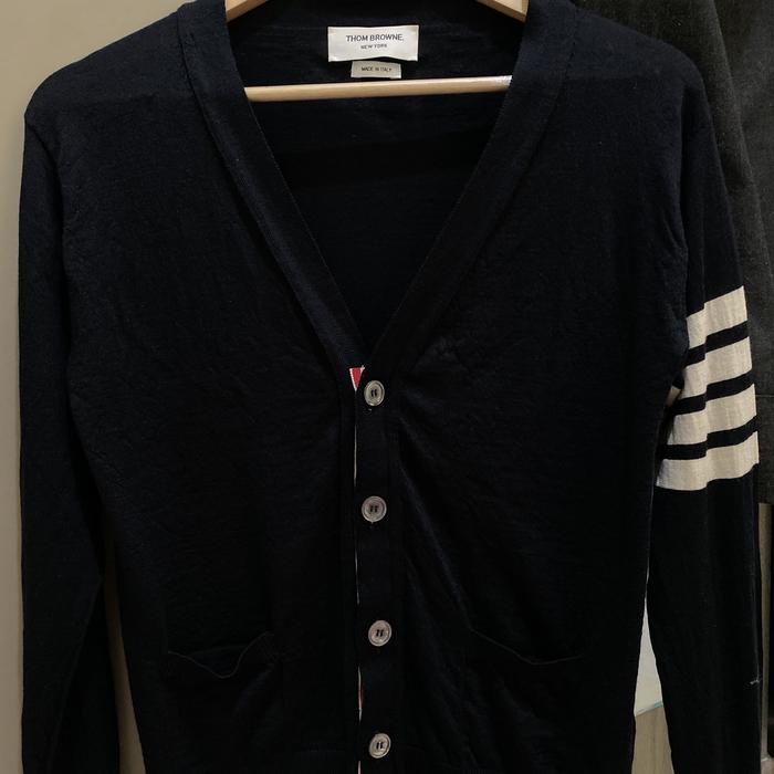 Authentic thom browne v neck cardigan made in italy