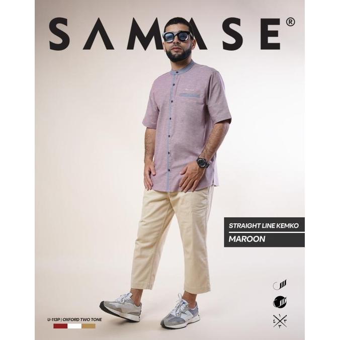 SAMASE Kemko Straight Line U113P Kemeja Koko Pria Dewasa Lengan Pendek