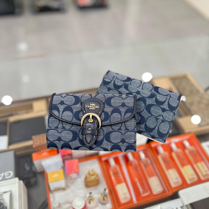 COACH SIGN DENIM KLEO WALLET DENIM MULTI