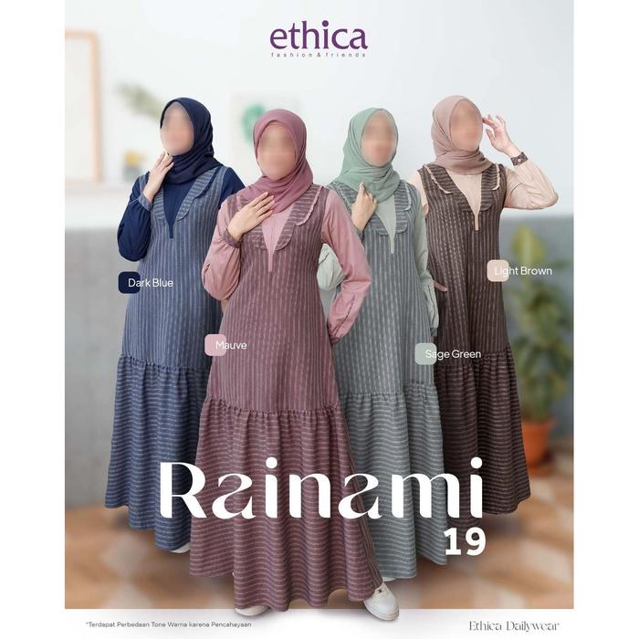 ORIGINAL Gamis ETHICA Rainami 19 Dark Blue , Mauve , Sage Green , Light Brown / Gamis Ethica Terbaru