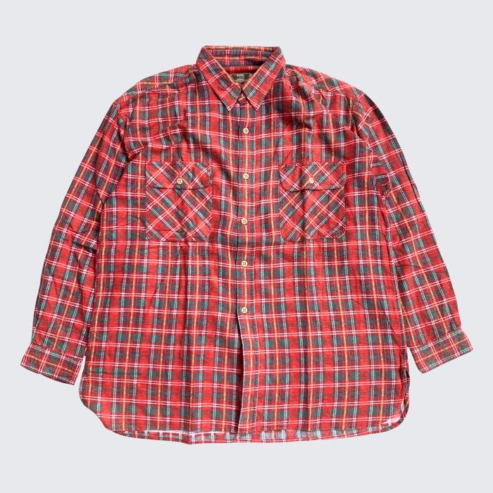 Vintage Faded Red Uniqlo 1990s Mens Double Pocket Flannel Longsleeve Shirts - Unisex - XL