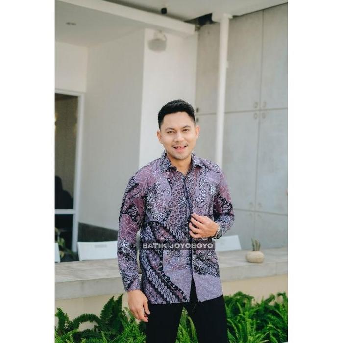 New BATIK JOYOBOYO || KEMEJA BATIK PRIA LENGAN PANJANG MOTIF SEMARANGAN LILAC