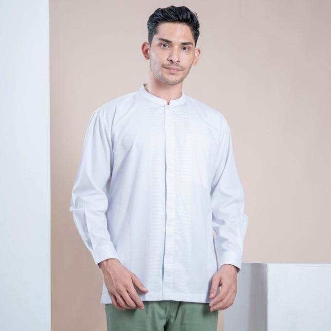 Muslimadani Baju Koko Dewasa SALEEM Kemko Lengan Panjang Koko Putih