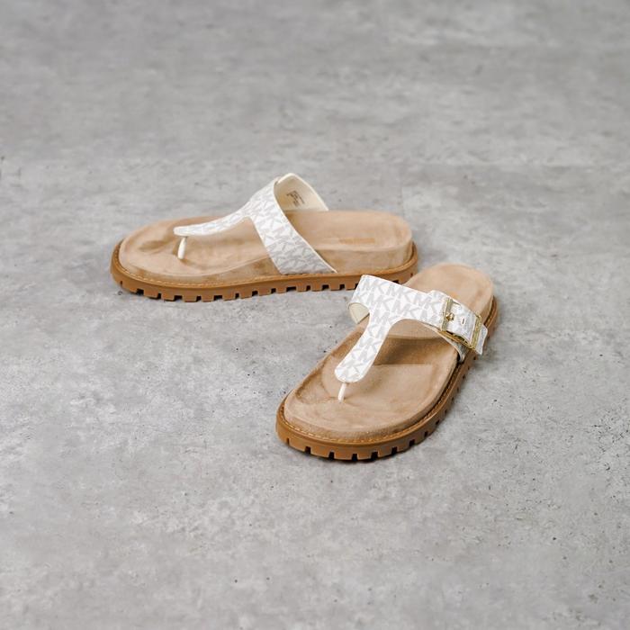 MICHAEL KORS MK Monogram Beige Flip Flop Sandal / Slide in White