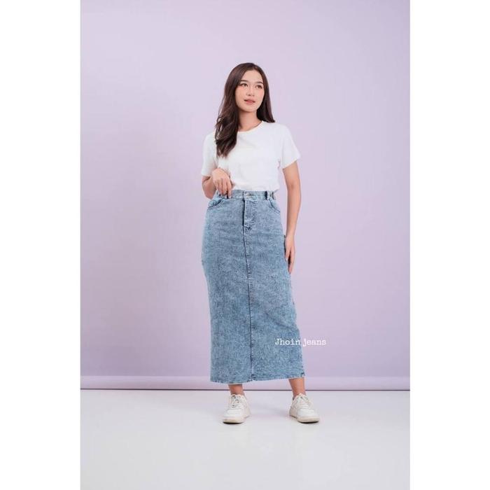 Theana Rok Jeans Panjang Span Skirt Wanita Belah Belakang Standar Haigwaist Slim Model Terbaru Korea