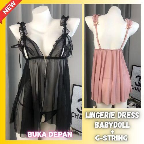 Lingerie Dress Daster Babydoll Gstring Buka Depan Gaun Malam Premium Import - LMM