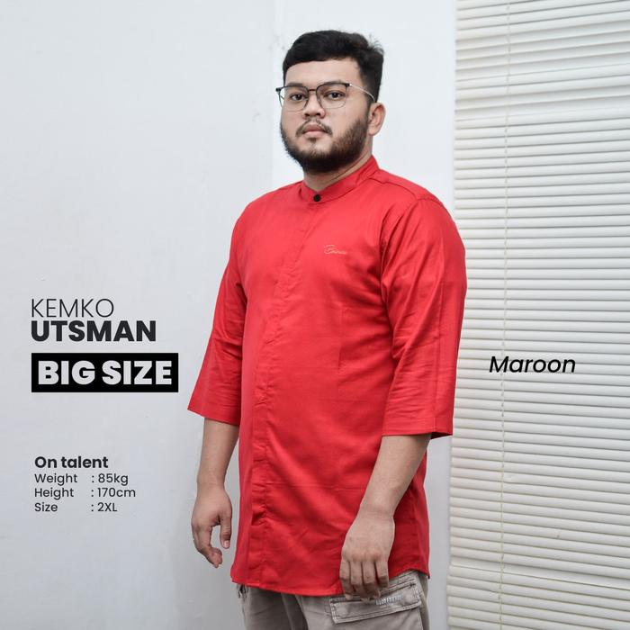 Baju Koko Jumbo Big Size XXL 3XL 4XL 5XL Katun Linen Lengan 3/4 Merah Maroon Bhirama