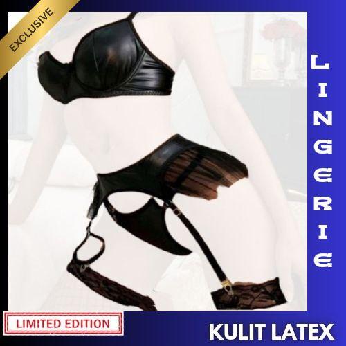 Lingerie Bra Set Gstring Garter Kulit Leather Latex PU Premium