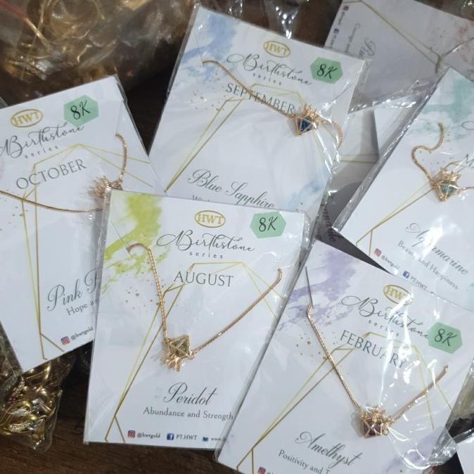 SEDIA Gelang serut birthstone rantai italy hwt emas asli 375 8K batu warna