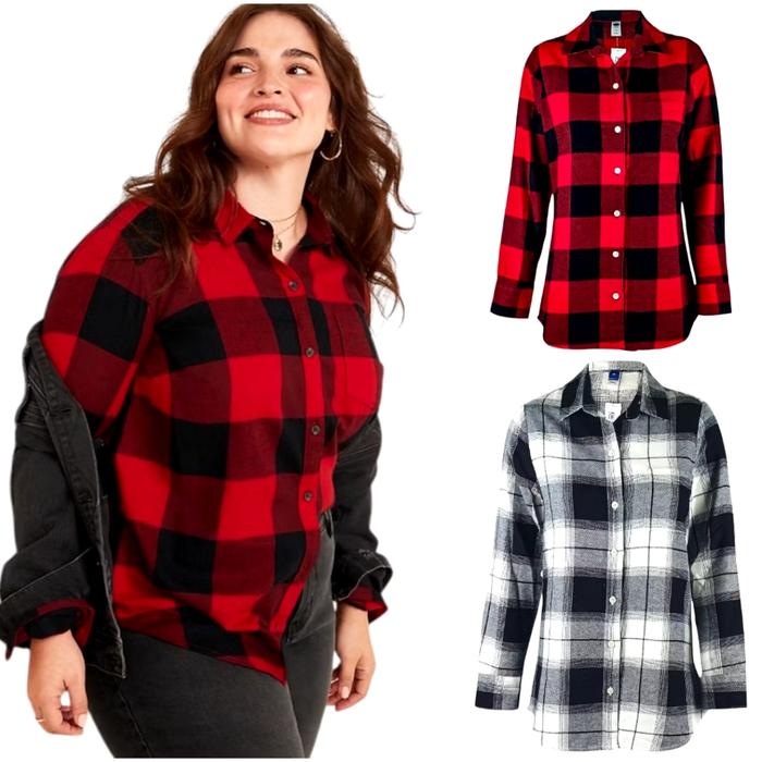 Old Navy Women Oversized Plaid Shirt - Kemeja Katun Kotak Wanita