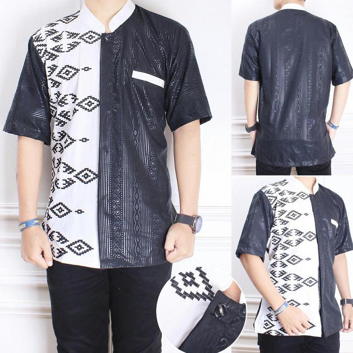 Atasan Rommy Baju Koko Bordir Muslim Jasko Lengan Pendek Kemeja Batik Pria M L XL Putih