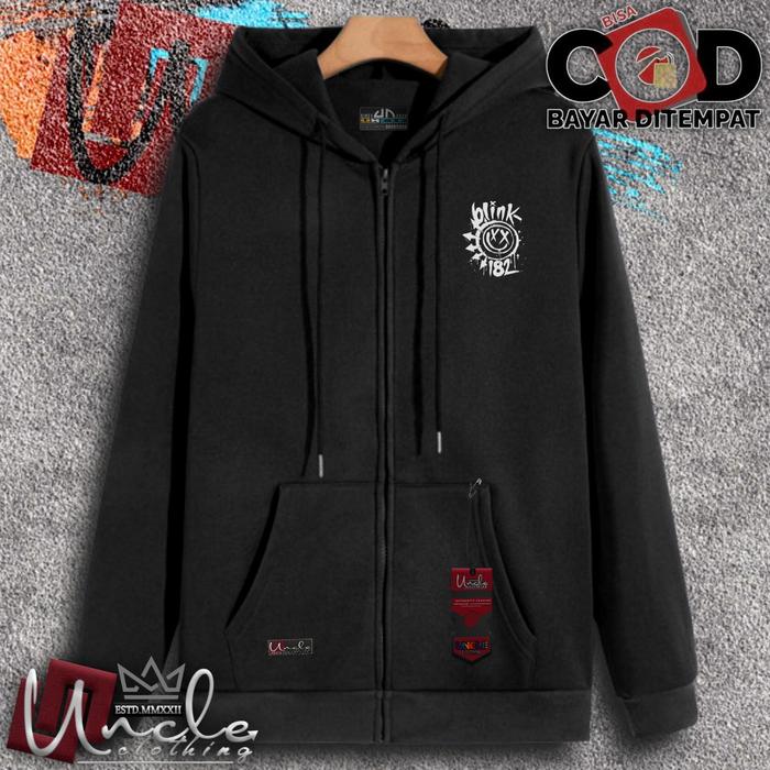 Baru!!!! Jaket Restleting Zipper Kupluk Distro Uncle Warna Hitam Sablon EmotSweater Hodie Pria Wanit