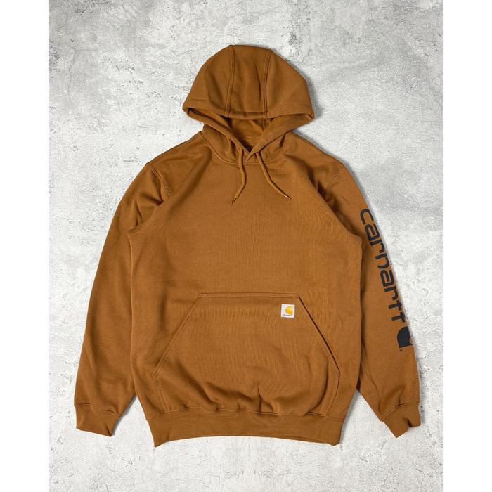 Carhartt K288 Loose Fit Midweight Logo Sleeve Graphic Sweatshirt Brown Hoodie Spellout