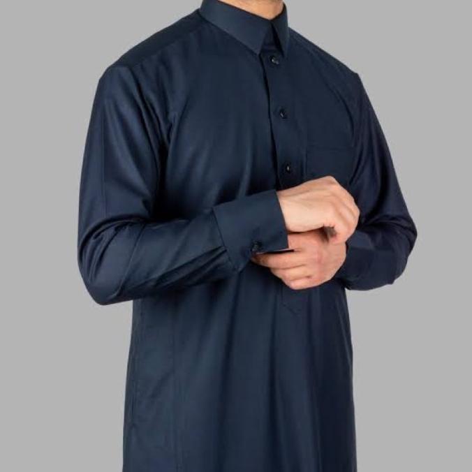 Busana Muslim Jubah Gamis AL ASEEL - PREMIER Manset Laki Pria Hitam Polos Model Kemeja Berkera Lipat