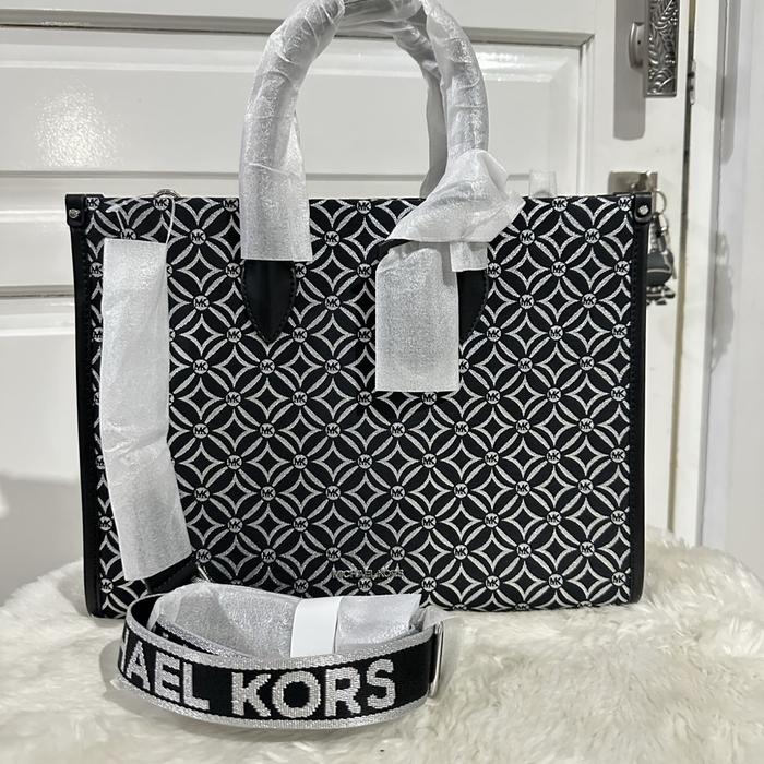 tas wanita mk mirella medium ew tote black silver in