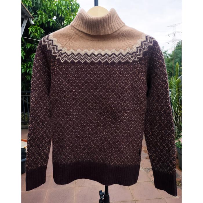 Sweater Anak Omphalos Ukuran S Rajut Kerah Turtleneck Bermotif Warna Cokelat Atasan Outer Musim Ding