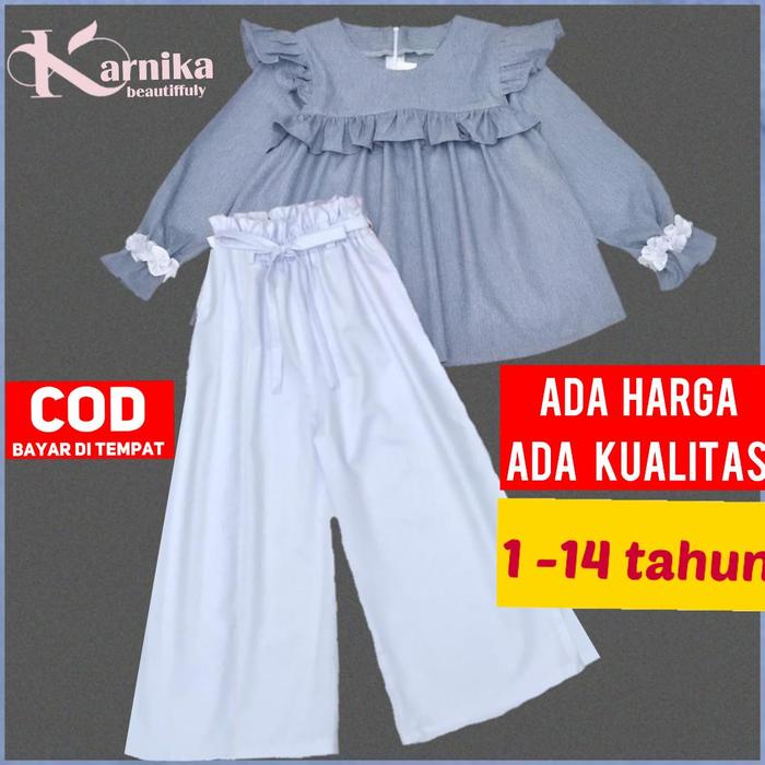 NEW stelan baju anak perempuan 1-14 tahun set blous dan celana kulot panjang bahan import